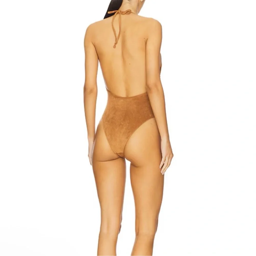 Frankies Bikinis x Bella Hadid Barrel Suede One-Piece Swimsuit Size Small NWT
